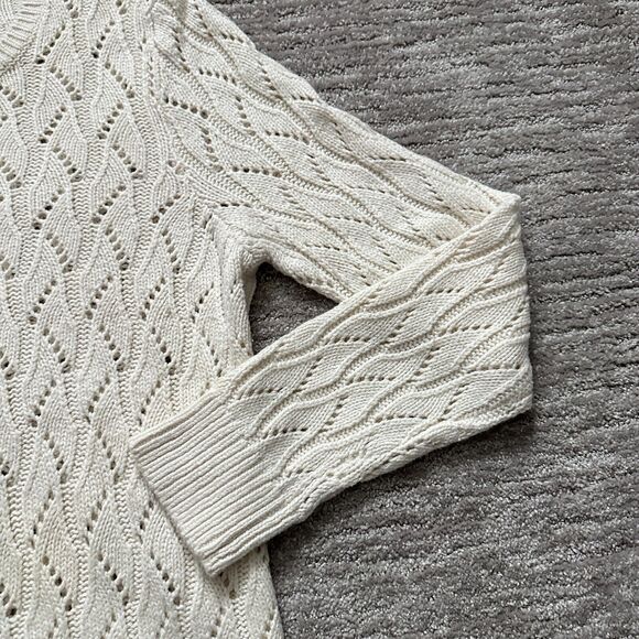 Ann Taylor Loft Sweater Womens XL Beige Crochet Open Knit Soft Cozy Wool Blend - Picture 4 of 10